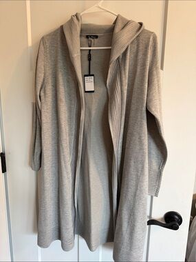 Light Gray Hooded Open-Front Women's Sweater Cardigan
